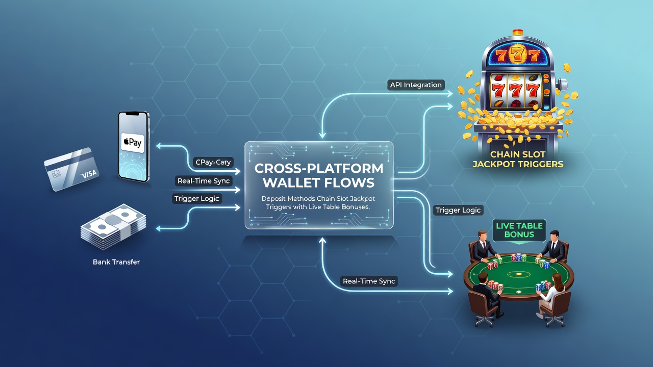 Illustration von Bonus-Kettenreaktionen zwischen Slots, Live-Tischen und Sportwetten in mobilen Wallets